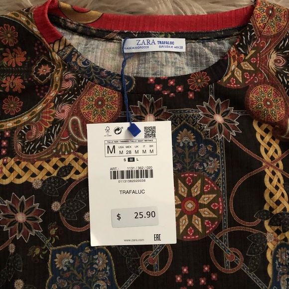 Zara Peplum Patterned Short-sleeved Top NWT - Picture 4 of 6